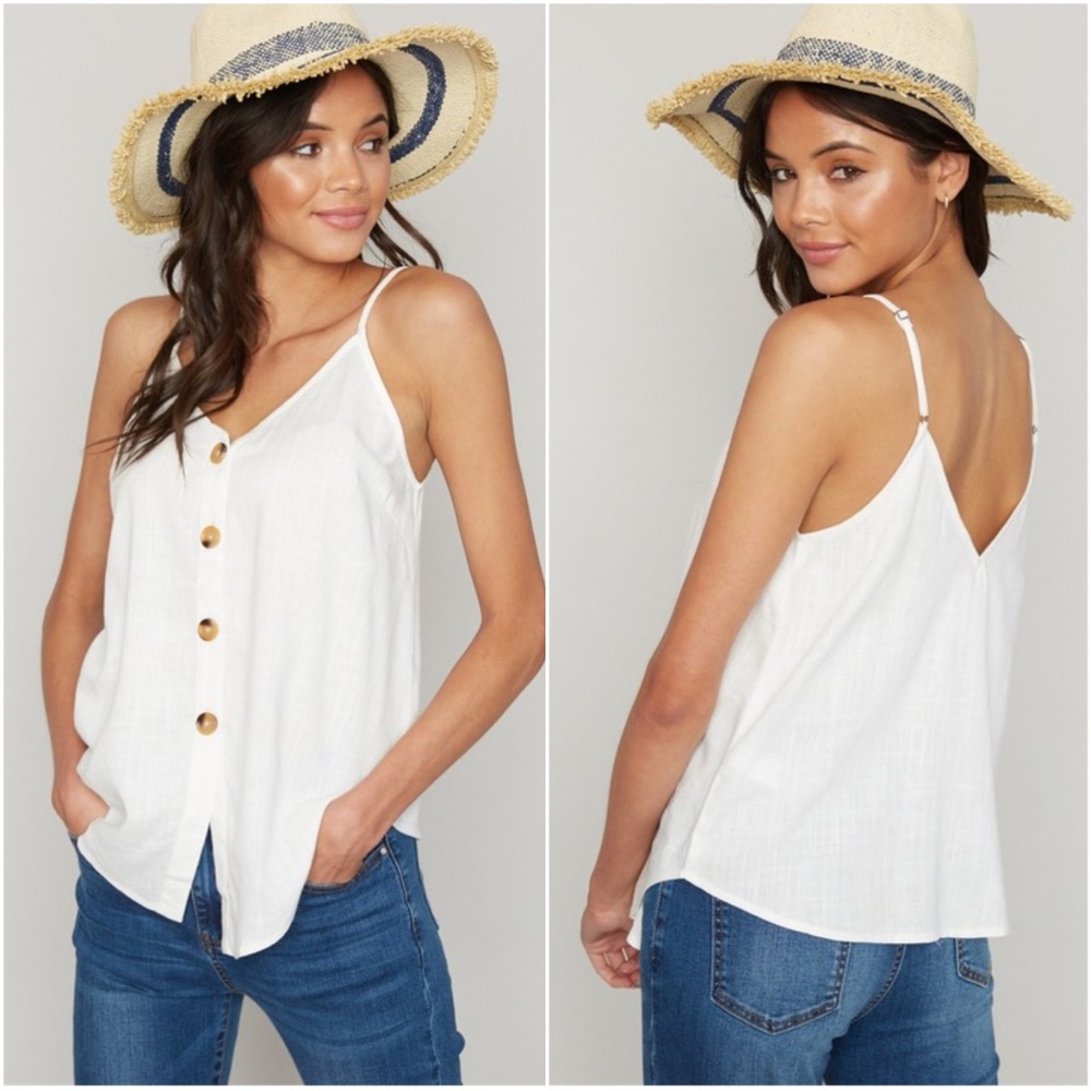 07 Boho Linen Button Cami Tank Top Casual - Picture 1 of 6